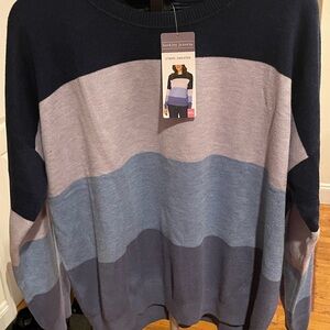 Modern Striped Crew Neck Sweater Ombré Blue. Size XXL NWT